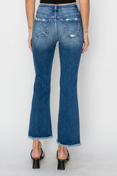 RISEN Women's Frayed Step Hem Ankle Straight Jeans - Edgy & Versatile Denim